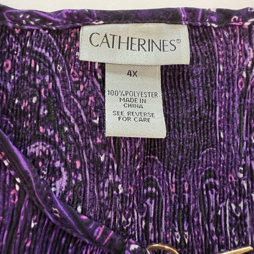 Catherines Purple Affinity Chain‎ Pleated Georgette 3/4 Sleeve Blouse Size 4X - Picture 7 of 8